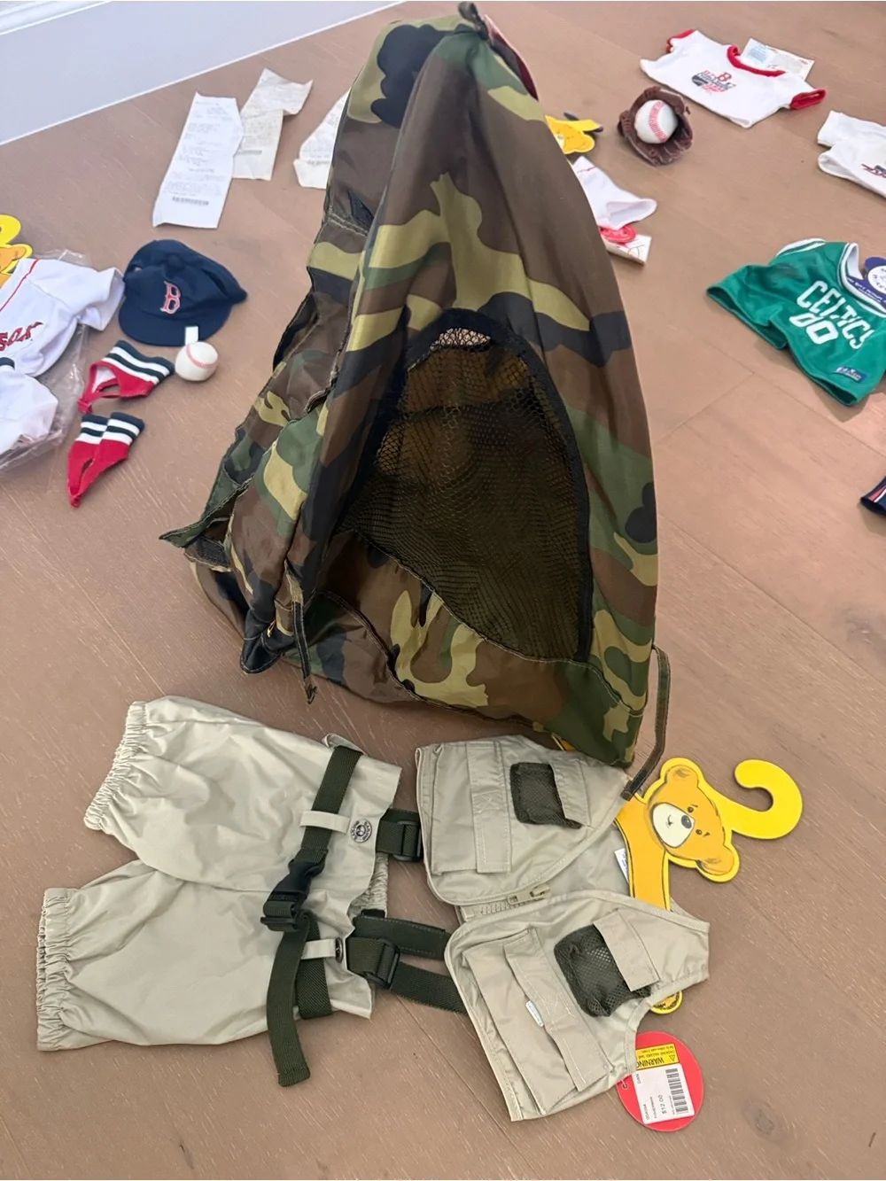 Kids Camo Build-A-Bear Safari Beige Adventure Vest Set with tent